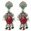Oxidized Plated with Red & Green Cubic Zirconia Danglers Earrings