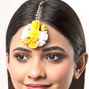 Gold Plated Floral Yellow And White Gotta Patti Maang Tikka  (Mehandi,Haldi,Bridal,Baby Shower)