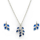 Rhodium Plated with Leaf Shaped Design & Blue American Diamonds Studded Pendant Set