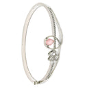 Rhodium Plated Silver Toned Pink Teardrop American Diamond Studded Cuff Bracelet