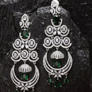 Green & White Rhodium-Plated with Silver-Tone American Diamond Chandelier Earrings