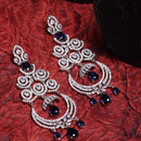 Navy Blue & White Rhodium-Plated with Silver-Tone American Diamond Chandelier Earrings