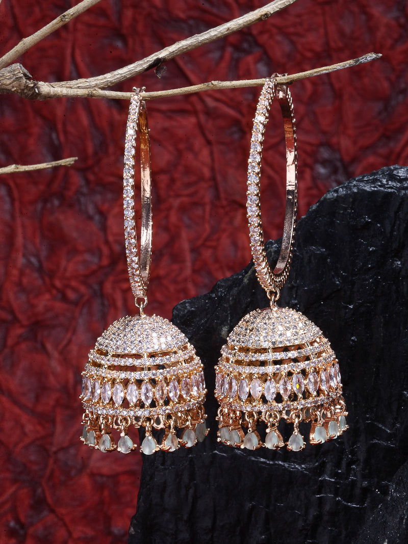 Rose Gold-Plated Dome Shaped American Diamond Jhumkas Earrings