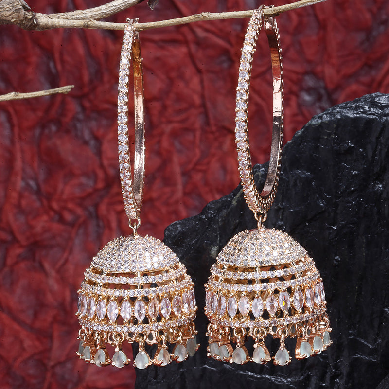 Rose Gold-Plated Dome Shaped American Diamond Jhumkas Earrings