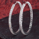 Rhodium-Plated with Silver-Tone American Diamond Circular Hoop Earrings