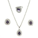 Rhodium Plated Silver Toned Oval Shaped Royal Blue American Diamond Studded Pendant Combo With Ring