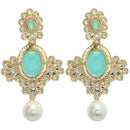 Gold Plated Oval Shaped with Blue Cubic Zirconia Small Drop Earrings