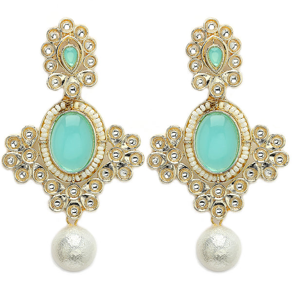 Gold Plated Oval Shaped with Blue Cubic Zirconia Small Drop Earrings