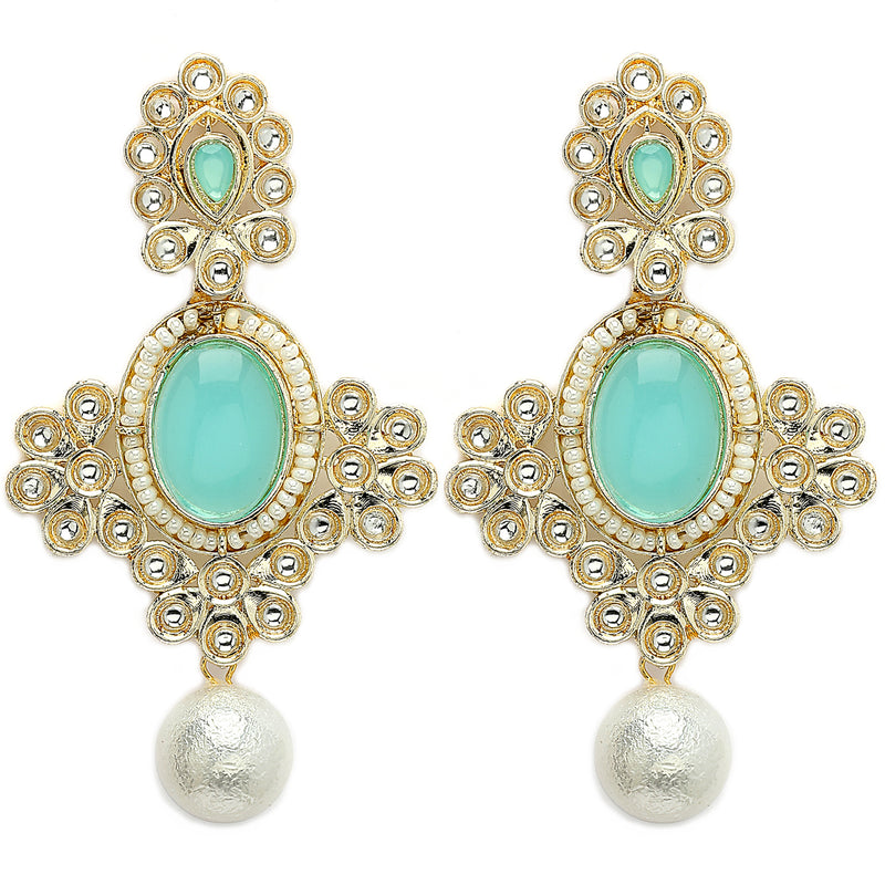 Gold Plated Oval Shaped with Blue Cubic Zirconia Small Drop Earrings