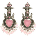 Oxidized Plated with Pink & White Pearl Cubic Zirconia Danglers Earrings