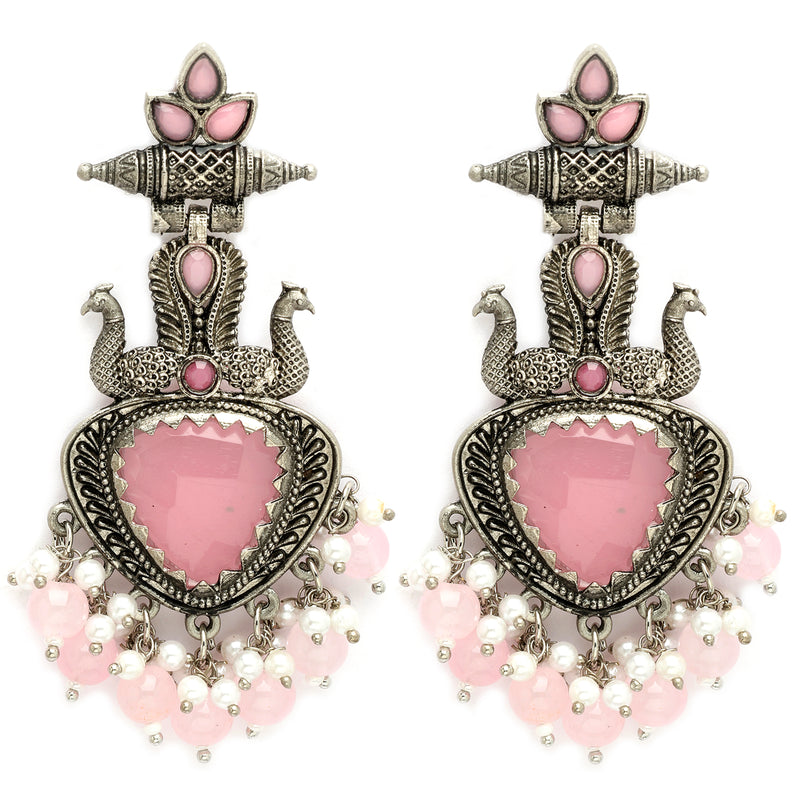 Oxidized Plated with Pink & White Pearl Cubic Zirconia Danglers Earrings