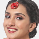 Gold Plated Floral Red And Green Gotta Patti Maang Tikka (Mehandi,Haldi,Bridal,Baby Shower)