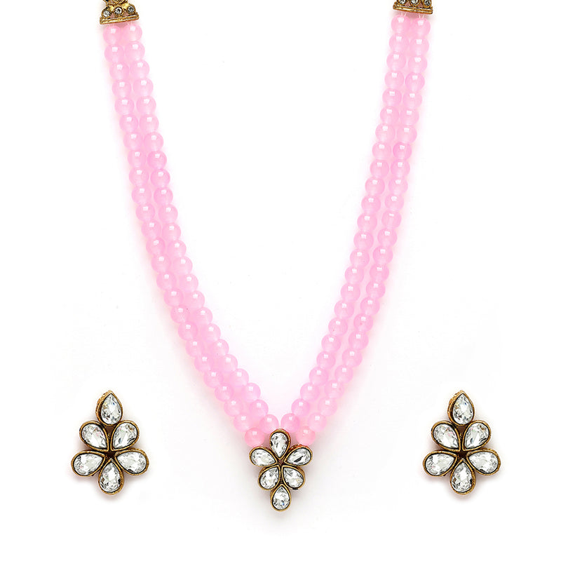Pink Pearl & Kundan Studded Jewellery Set
