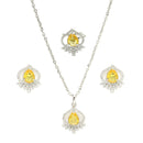 Rhodium Plated Silver Toned Yellow Tear dropped Shaped American Diamond Studded Pendant Combo With Ring