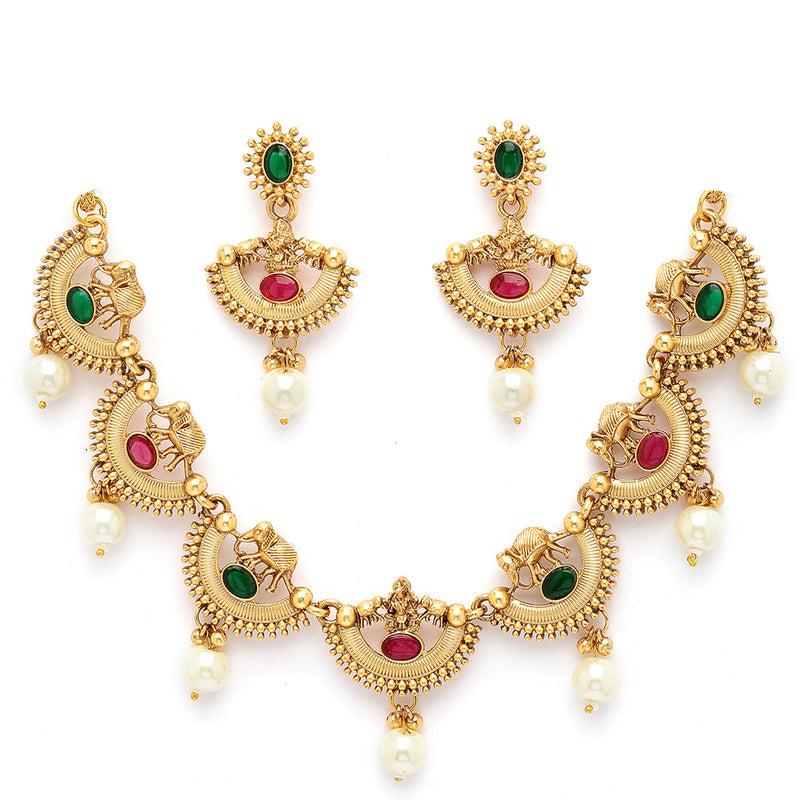 Gold Plated Elephant Motif Design Jewellery Set