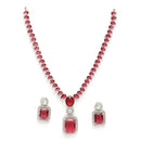Rhodium Plated Silver Toned Ruby Red American Diamond Studded Jewellery Set