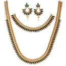 Gold Plated with Priyaasi Floral Kemp Design & Green Stone Studded Necklace Set