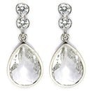 Rhodium Plated Silver Tone with White American Diamond Small Drop Earrings