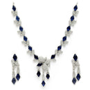 Rhodium Plated Silver Toned Blue American Diamond Studded Necklace Set