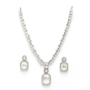 Rhodium Plated Silver Toned Crystal White American Diamond Studded Necklace Set
