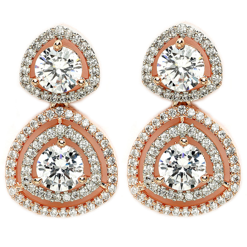 Rose Gold Plated Round American Diamond Studded Drop Earrings