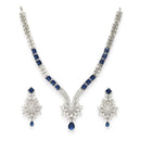 Rhodium Plated Silver Toned  Blue American Diamond Studded Jewellery Set