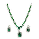 Rhodium Plated Silver Toned Green American Diamond Studded Jewellery Set