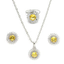 Rhodium Plated Silver Toned Crystal Yellow  American Diamond Studded Pendant Combo With Ring