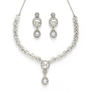 Rhodium Plated Silver Toned Dazzling Drop American Diamond Studded Jewellery Set