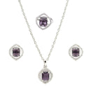 Rhodium Plated Silver Toned Violet American Diamond Studded Pendant Combo With Ring