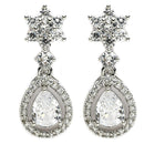 Rhodium Plated Silver Toned White American Diamond Drop Earrings