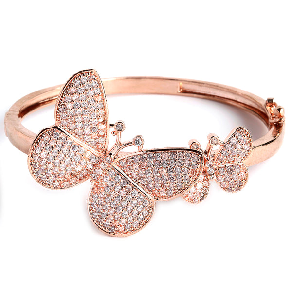 Rose Gold Plated White American Diamond Studded Butterfly Kada Bracelet