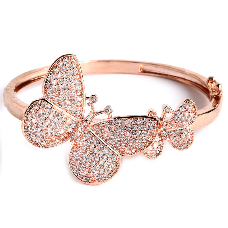 Rose Gold Plated White American Diamond Studded Butterfly Kada Bracelet