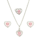 Rhodium Plated Silver Toned Heart Shaped Pink American Diamond Studded Pendant Combo With Ring
