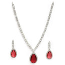 Rhodium Plated with Teardrop Shaped Red American Diamond Studded Necklace Set