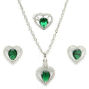 Rhodium Plated Silver Toned Heart Shaped Emerald Green American Diamond Studded Pendant Combo With Ring