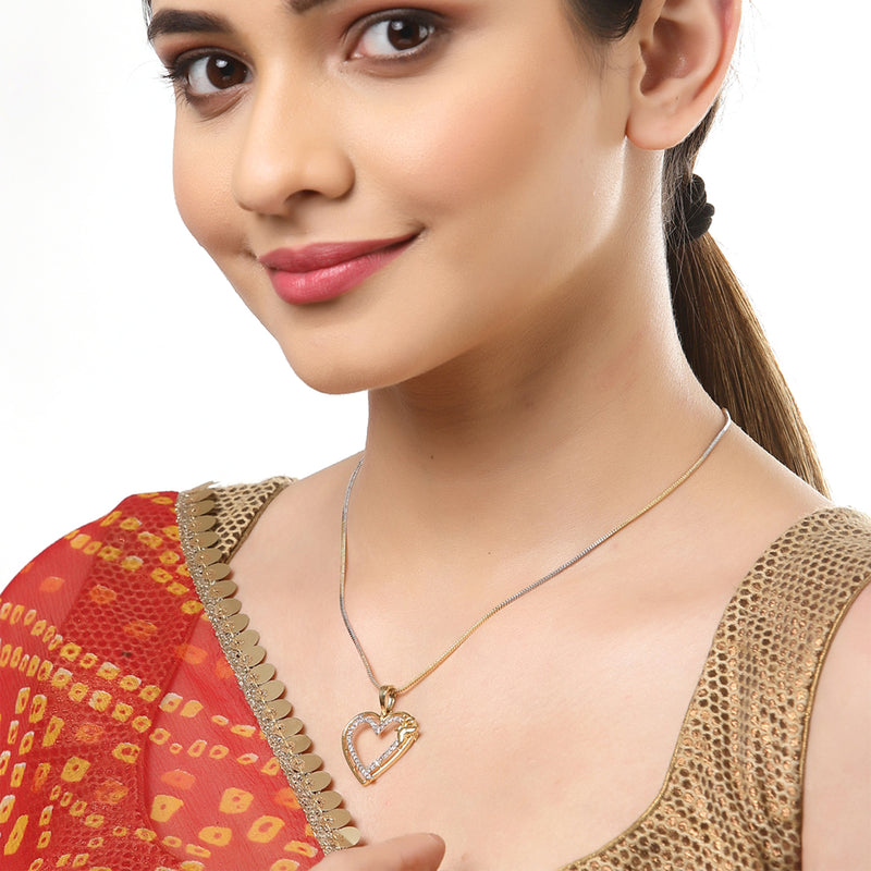 Gold-Plated Heart Shaped White Cubic Zirconia Stone Studded Pendant Combo