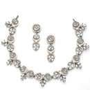 Rose Gold-Plated Circular and Leaf Design Rose Black American Diamond Studded Jewellery Set