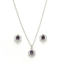 Rhodium Plated Silver Toned Violet Tear dropped  Shaped American Diamond Studded Pendant Combo With Ring