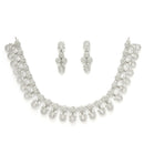 Rhodium Plated Silver Toned Round White American Diamond  Studded Necklace Set With Earrings