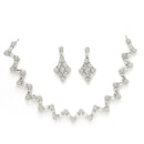 Rhodium Plated Silver Toned Zig Zag Design White AD Studded Necklace Set With Earrings