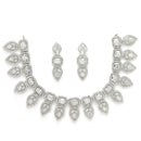 Rhodium Plated Silver Toned Marquise Shaped White American Diamond Studded  Necklace With Matching Drop Earrings