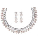Rose Gold-Plated Gunmetal Toned White American Diamonds Studded Wacky Necklace & Earrings
