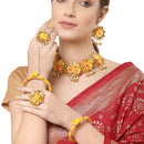 Yellow & White Pearl Gota Patti Flower Jewellery Set Combo