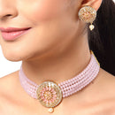 Gold-Plated with Peach-Toned & Pink AD-Studded & Beaded Jewellery Set