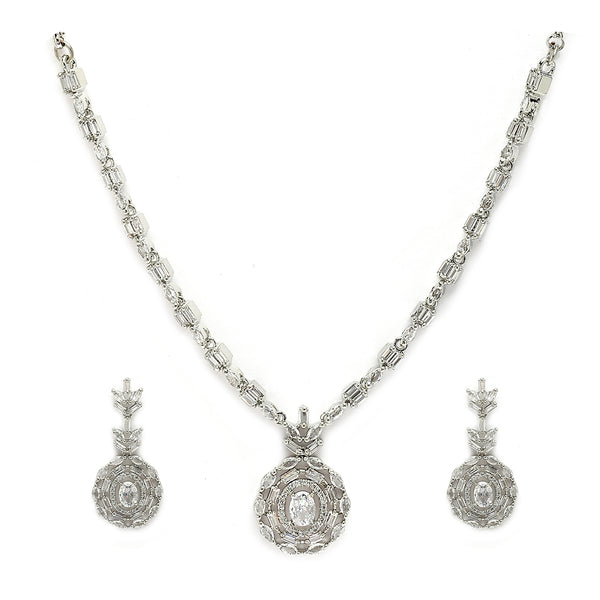Rhodium Platted Classy Design white American Diamond Stones Studded Jewellery  Set
