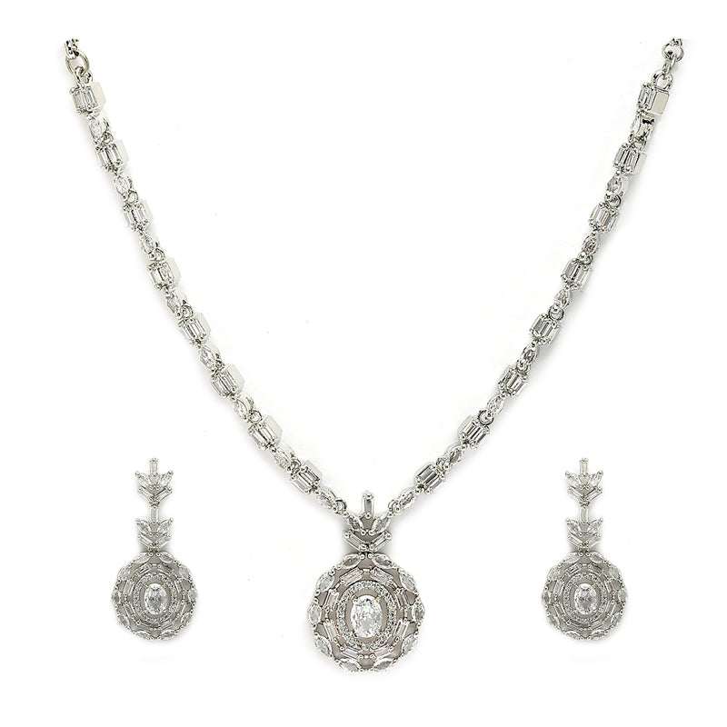 Rhodium Platted Classy Design white American Diamond Stones Studded Jewellery  Set