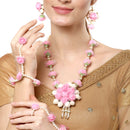 Gold-Plated Pink & White Pearl Gota Patti Flower Jewellery Set Combo ( Haldi, Mehndi, Bridal Shower )