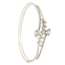 Rhodium Plated Silver Toned  Leaf Design White Teardrop American Diamond Studded Cuff Bracelet