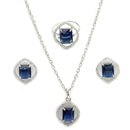Rhodium Plated Silver Toned Royal Blue American Diamond Studded Pendant Combo With Ring